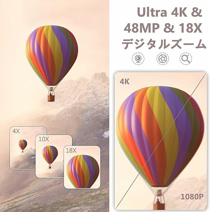 �ӥǥ������ 4K 48MP 30FPS18X�ǥ����륺���� IR�ʥ��ȥӥ�����դ� 3.0����� LCD���å������꡼�� Vlog����� YouTube�ѥ����֥��������ߵ�ǽ