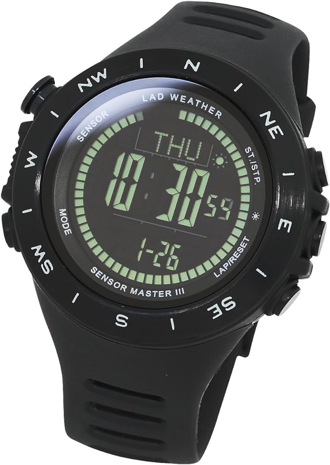 [ラドウェザー]デジタル時計 温度計 歩数計 100m 防水時計 (ブラック反転)