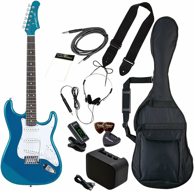 誰もが目にしたことのある定番STシェイプのエレキギター。スタンダードなボディサイズとネックの太さは初心者にもオススメです。 付属の“トレモロアーム”と、ギターボディに搭載されている“トレモロスプリング”の連動により、音程を一時的に下げてビブラートのような効果を与える「アーミング奏法」が可能。 3つのシングルコイルピックアップを搭載し、セレクターによりフロント・センター・リアを5通りで切り替え可能。サウンドのお好みや、演奏する曲・フレーズにあわせてセレクターの操作ひとつでサウンドを選択いただけます。 【セット内容】ギター本体、ソフトケース、シールドケーブル、調整用レンチ、ミニアンプ、チューナー、ストラップ、ピック&ピックケース、クリーニングクロス、ステレオヘッドフォン(変換プラグ付属)