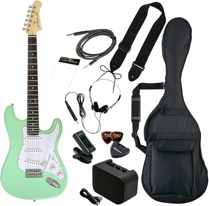 フォトジェニック(Photogenic) PhotoGenic エレキギター 初心者入門 ビギナーセット STタイプ ST-180/SFG サーフグリーン [ソフトケース/シールド/ミニアンプ/チューナー/ヘッドフォン/ストラップ/ピック/ピックケース/クロス/調整用レンチ付属]