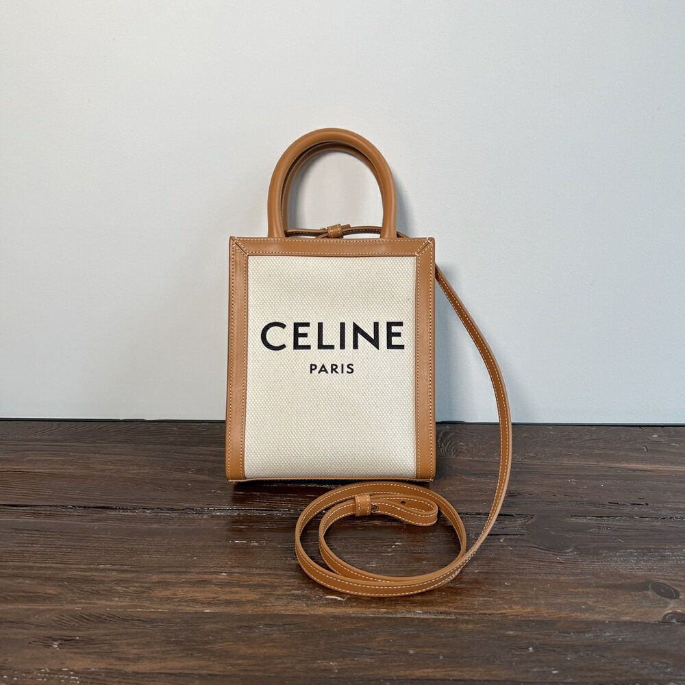 CELINE セリーヌ 193302BNZ ミニ バーティカル カバ ショルダーバッグ コットン ロゴ レディース ミニバッグ ブランド Natural Tan ナチュラル タンのサムネイル