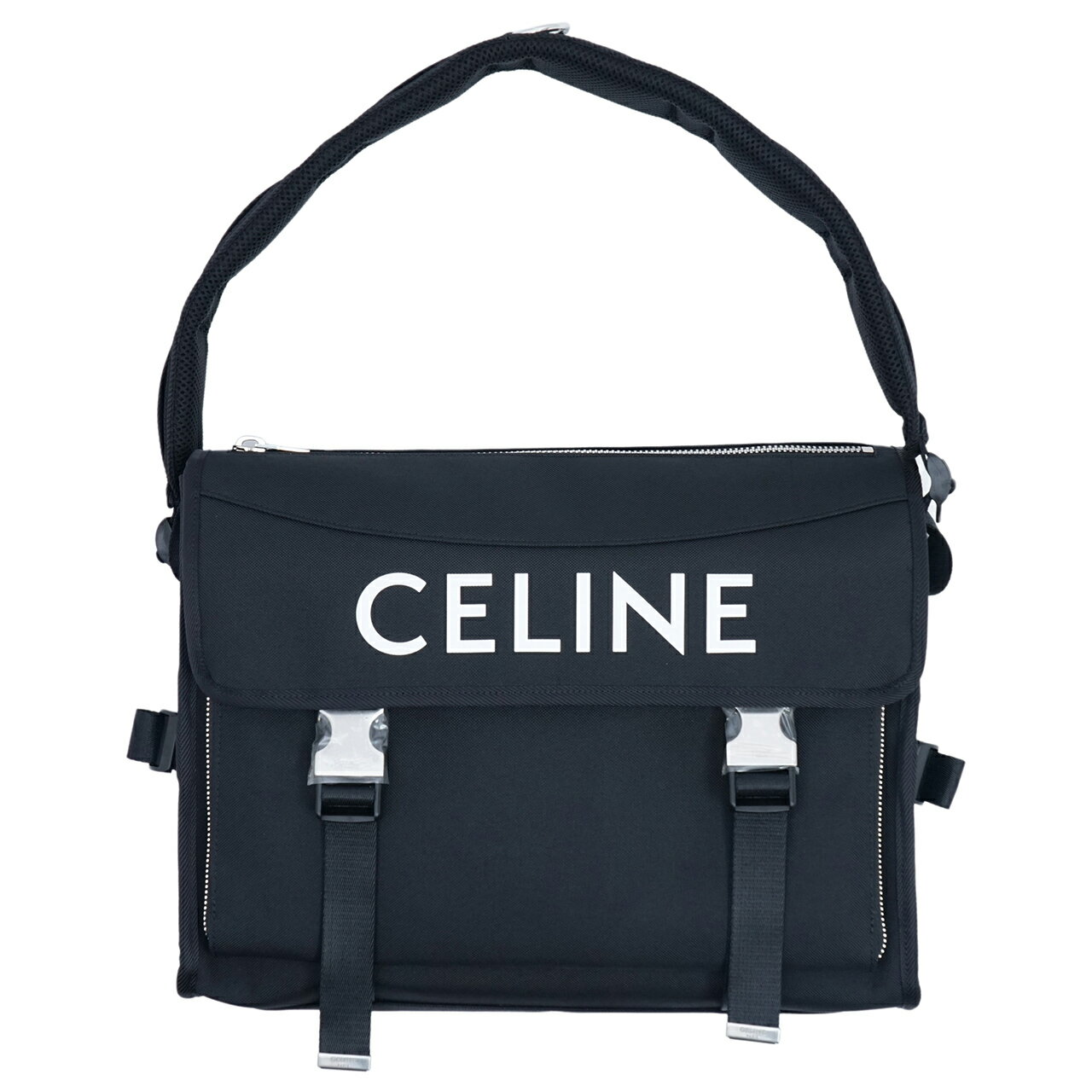 CELINE セリーヌ ラージ メッセンジャー CELINEプリント ナイロン 198712DMT.38SI ロゴ メンズ レディース ユニセックス ショルダーバッグ ブランドバッグ ブラック