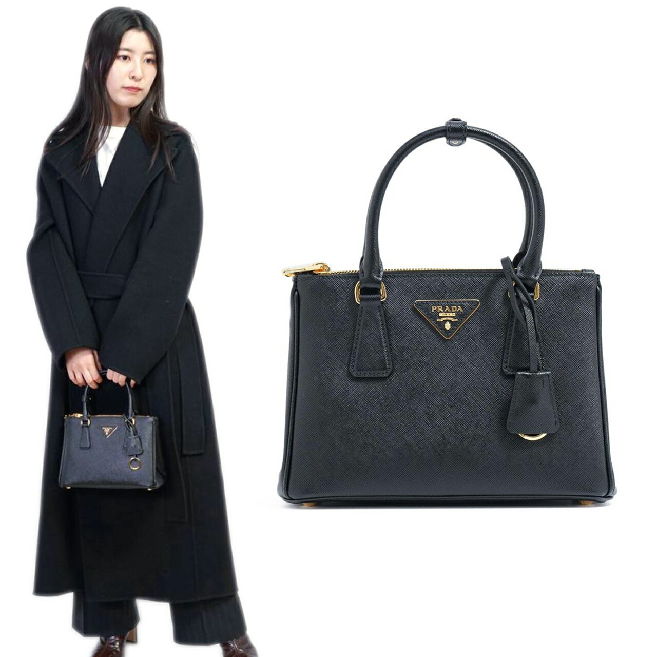 PRADA プラダ ガレリア サフィアーノレザー スモールバッグ 1BA896 ハンドバッグ ショルダーバッグ Black ブラック 黒 ロゴ 1BA896_NZV_F0002_V_EOOのサムネイル
