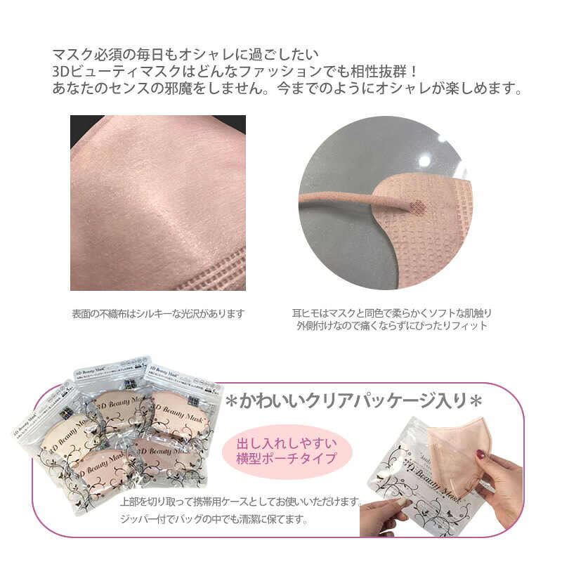 3Dマスク 1色×5枚入り×2個 1000円ポッキリ 送料無料 雑誌＊美ST掲載 お得なまとめ買い5袋セット！血色マスク 不織布マスク 使い捨てマスク 立体マスク カラーマスク チークマスク 血色カラー ピンク ベージュ ニュアンスカラー おしゃれマスク かわいい (3)