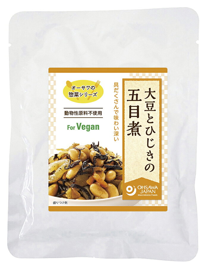 手軽なマクロビオティック惣菜 ■国産特別栽培大豆使用 ■砂糖・動物性原料不使用 ■そのまま、または温めて 【原材料】 特別栽培大豆・特別栽培にんじん(国産)、ごぼう・椎茸・ひじき(国産)、こんにゃく、醤油、メープルシュガー、米醗酵調味料、昆布粉末、食塩(海の精)、玄米醗酵調味料/こんにゃく用凝固剤(水酸化カルシウム) 【開封後の保存方法】 開封後は即日召し上がりください。 【調理法・使用方法】 ・袋のまま熱湯の中に入れ、約5分間温めてください。 ・電子レンジの場合、中身を耐熱容器に移し替えてラップをかけて温めてください。 　(500wで2分、600wで1分30秒) 【栄養成分表示】 1袋(100g)当たり／エネルギー 107kcal／たんぱく質 6.3g／脂質 1.8g／炭水化物 16.3g／食塩相当量 1.5g 【アレルゲン】 大豆、小麦 【販売者名・輸入者名】 オーサワジャパン株式会社
