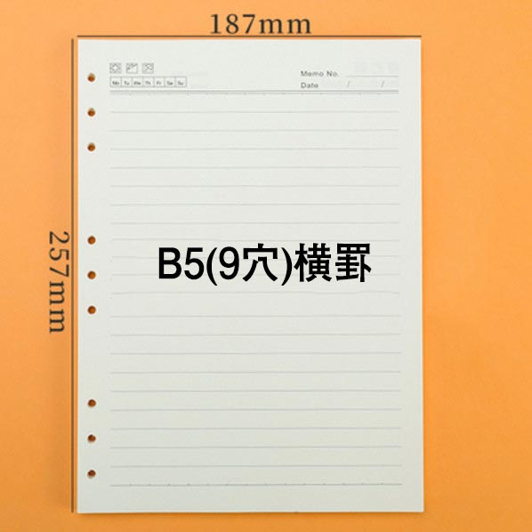 システム手帳用リフィル B5 ルーズリーフ 横罫 バインダー メモ ビジネス手帳 リフィル用紙 詰め替え 厚型 9穴 5冊 無地 送料無料