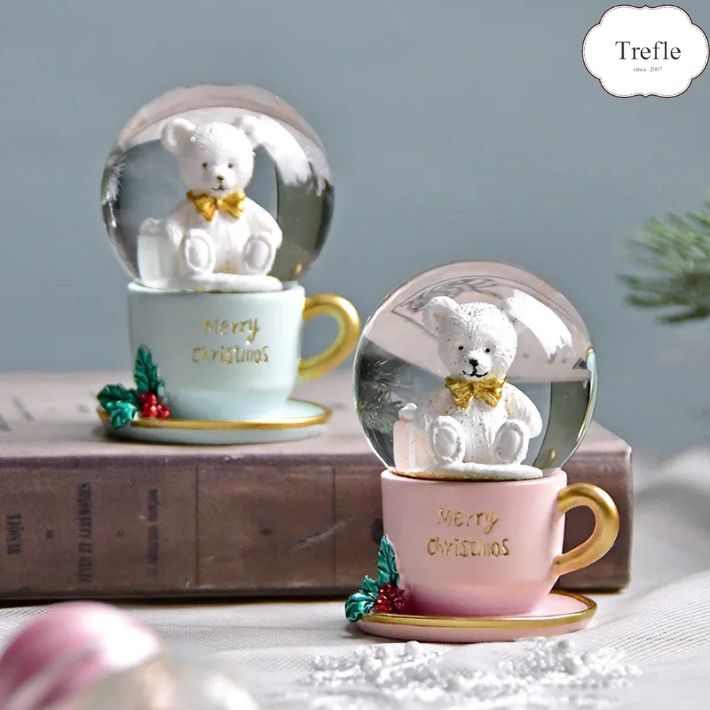 ミニスノードーム ティーカップベアー スノードーム ピンク OR ミント ティーカップ テディベア アンテ..