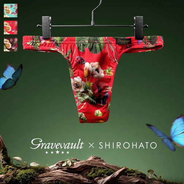 グレイブボールト Gravevault 白鳩別注 FLORA フローラ ビキニ Tバック 股上浅め 前閉じ 花柄 メンズ 日本製 3050976 メンズ trelinge 全3色 M-L
