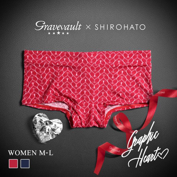 グレイブボールト Gravevault×SHIROHATO 別注 限定カラー Graphic heart ボーイレングスショーツ ML ペア ボクサーパンツ レディース ..