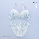 ピュアシェリ プリントシフォンフリル ノンワイヤー ブラセット M L LL ブラジャー ショーツ セット PURECHERIE レディース trelinge 全2色 M-LL