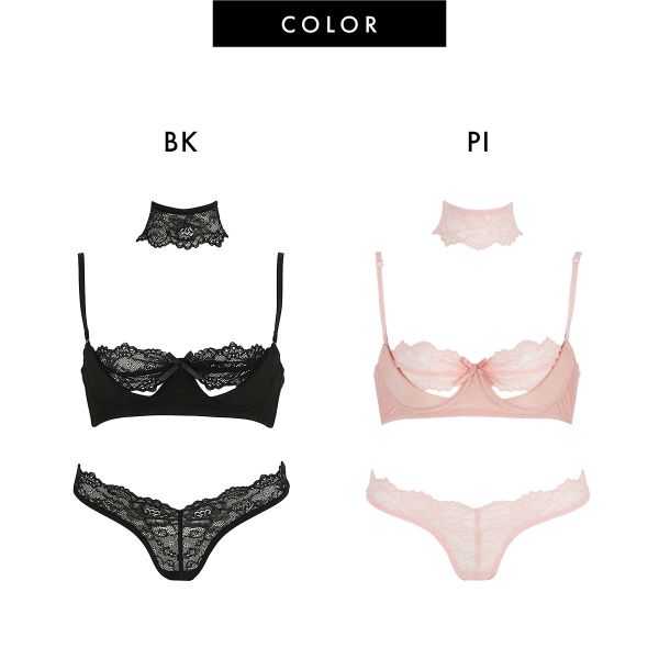 【メール便(30)】 ラヴィジュール ピーカーブー ブラ＆ショーツセット ノンパテ ブラジャー スタンダードショーツ セクシー RAVIJOUR レディース trelinge 全2色 S-M