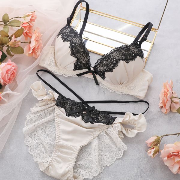 ココランジェ クラシカルサテン ブラジャー ショーツ セット SHIROHATO別注 谷間 紐パン バックレース COCO Linge 大きいサイズ レディース trelinge 全3色 A70-M-F75-L