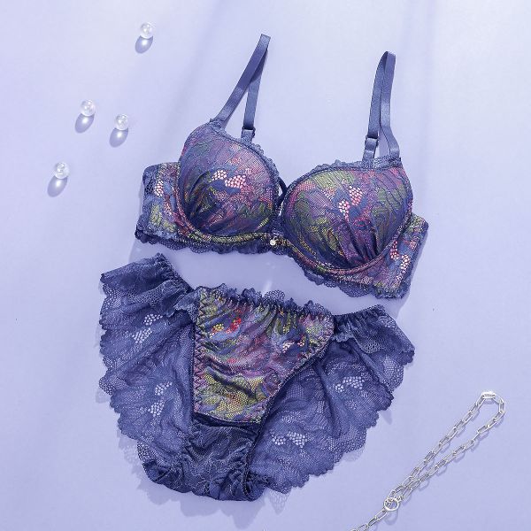 プチマリー プリントクロスコード ブラセット ABCDEF ブラジャー ショーツ セット 総レース バックレース petit marie BLACK レディース trelinge 全2色 A65-M-F75-L