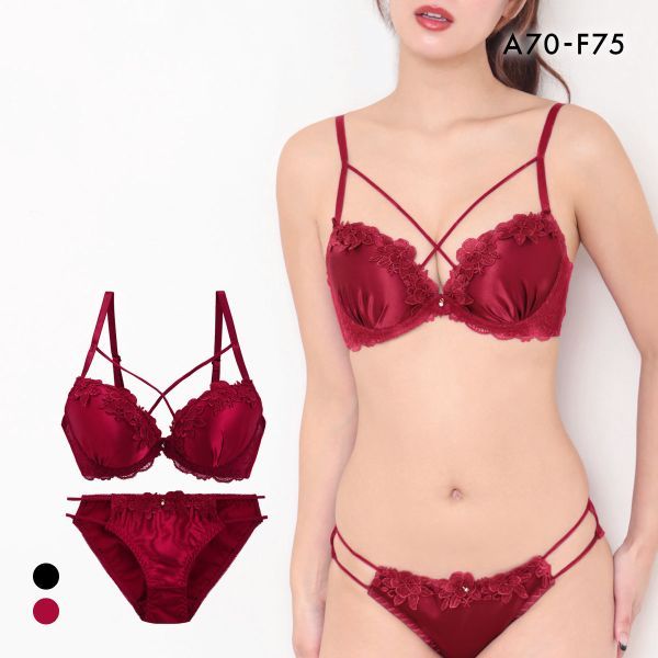 赤白ボーダー　サテン　ブラショーツセット　B70 M 赤白ボーダー サテン ブラショーツセット B70 M 赤白ボーダー サテン