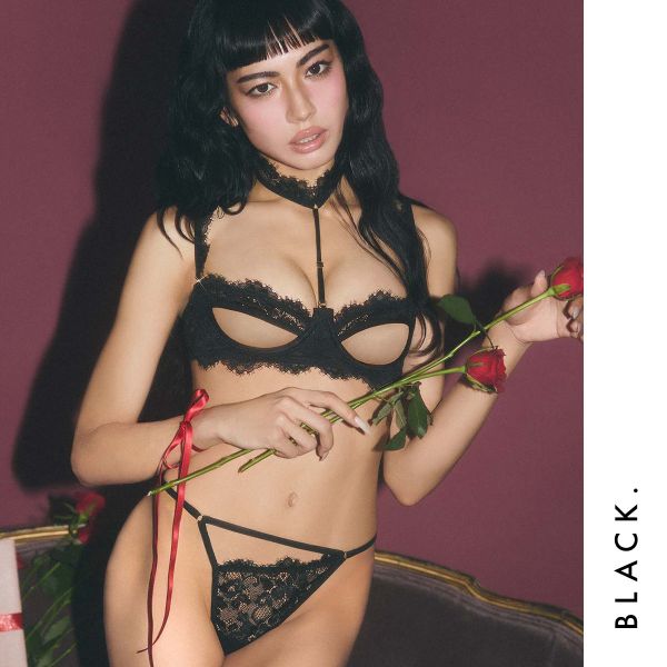 トレランジェのラヴィジュール ノワールブラン ブラ＆Tバック セット ブラショーツ セット Tバックショーツ セクシー 過激 ランジェリー RAVIJOUR レディース trelinge 全2色 S-M｜アングル2