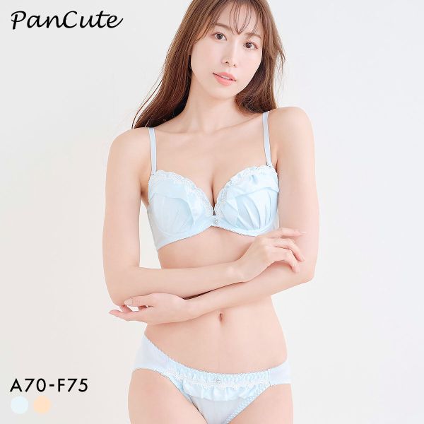パンキュート 脇肉を谷間に変える脇高ブラ マットサテンフリル ブラセット ABCDEF 盛り胸 谷間 グラマー アンダー大きいサイズ レディース trelinge 全2色 A70-M-F75-L