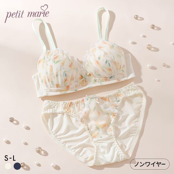 Rakuten - プチマリー シアーレモネード ノンワイヤー ブラセット SML ブラジャー ショーツ セット プリント petit marie WHITE レディース trelinge 全2色 S／S-L／M