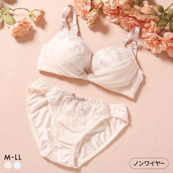 Rakuten - ピュアシェリ ラメ入りチュール×ハーフ ノンワイヤー ブラセット M L LL ブラジャー ショーツ セット ワイヤレス PURECHERIE レディース trelinge 全2色 M／M-LL／LL