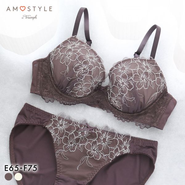 Rakuten - アモスタイル AMST521 スイートフローラ ブラセット ブラジャー ショーツ セット EF 大きいサイズ AMOSTYLE レディース trelinge 全2色 E65-M-F75-L