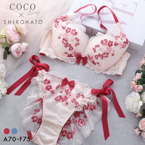 ココランジェ ファンシーフルール SHIROHATO別注 ブラジャー サイドリボン ショーツ セット ABCDEF 大きいサイズ COCO Linge レディース trelinge 全2色 A70-M-F75-L