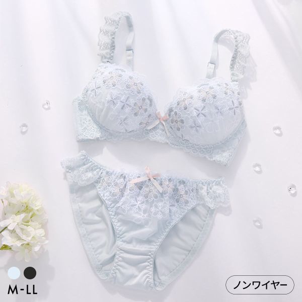 Rakuten - ピュアシェリ ガーリーフラワー ノンワイヤー ブラセット M L LL ブラジャー ショーツ セット ワイヤレス PURECHERIE レディース trelinge 全2色 M／M-LL／LL