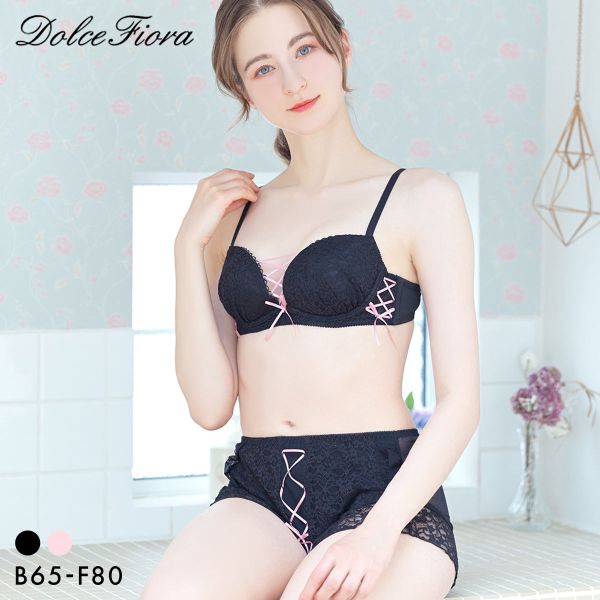 Rakuten - ドルチェフィオラ レースアップファンシー ブラセット BCDEF ソフトワイヤー 編み上げリボン ブラジャー ショーツ セット Dolce Fiora レディース trelinge 全2色 B65-M-F80-L
