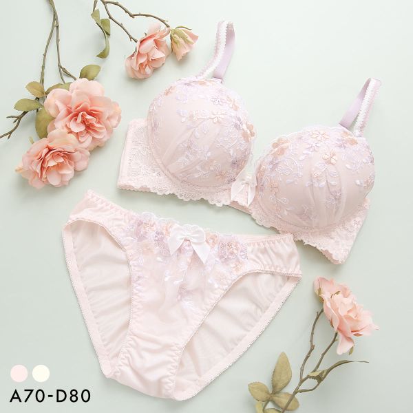 Rakuten - ピュアシェリ 脇高 3色小花チュールレース ブラセット ブラセット ABCD 谷間 盛り 脇寄せ ブラジャー ショーツ セット PURECHERIE レディース trelinge 全2色 A70-M-D80-L