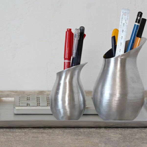 水差し 観葉植物 小さい アルミ ピッチャー ペン立て カトラリースタンド 卓上 小物入れ シルバー おしゃれ フラワーベース S [2]