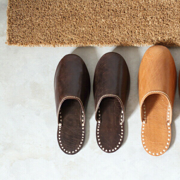 スリッパ ルームシューズ 革 レザー おしゃれ WAX リネンステッチ レディース フリー