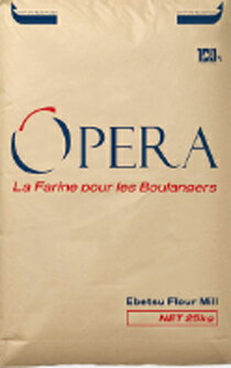 オペラ　25kg　味・香り・扱いやすさのベストバランスを求めて作られたパン用粉です。窯伸びも良く、ブレンド用としても幅広いアイテムにお使いいただけます。ハードロール・クロワッサンに最適です。