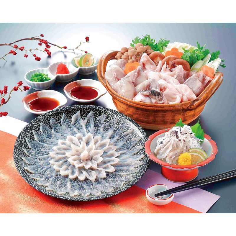 大阪北新地【魚匠料理 弁天】 とらふぐ刺身セット 大阪は北新地に店舗を構える【魚匠料理 弁天】。海鮮を中心に、季節の旬魚を提供する、創業50余年の老舗料亭監修。