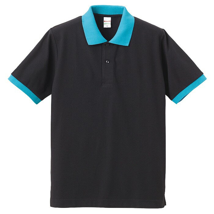 ポロシャツ 半袖 メンズ ドライ ユーティリティー 5.3oz XXXXL サイズ ブラック/ターコイズブルー ビック 大きいサイズ