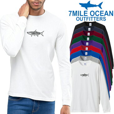 メンズ Tシャツ 長袖 ロングTシャツ ロンt プリント アメカジ 大きいサイズ 7MILE OCEAN 魚 ロゴ