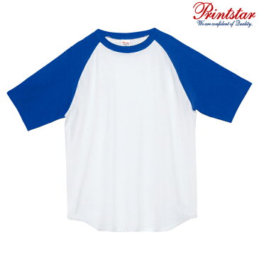 メンズ Tシャツ 半袖 ラグラン ヘビーウェイト 5.6オンス 無地 ホワイト×ロイヤルブルー M サイズ 106-CRT