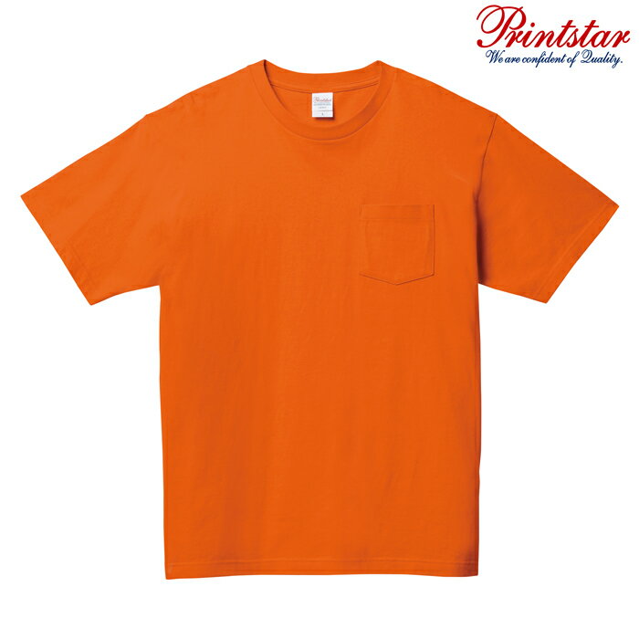 メンズ Tシャツ 半袖 ポケット付き ヘビーウェイト 5.6オンス 無地 オレンジ L サイズ 109-PCT メーカー取寄せ品