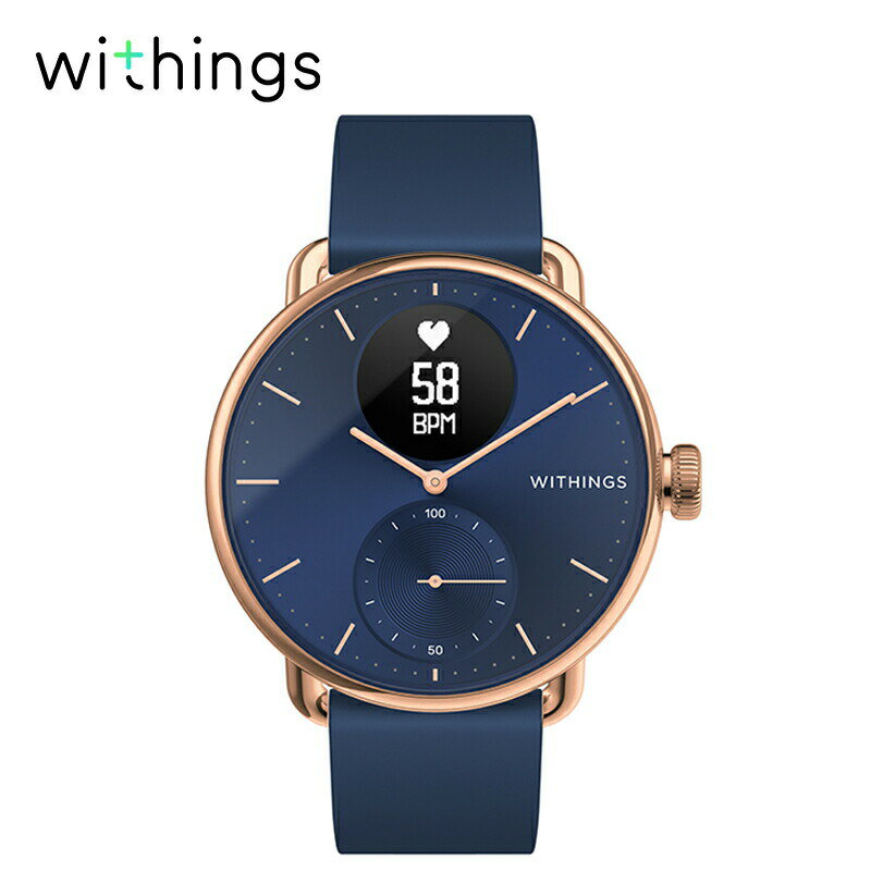 ☆セール☆ スマートウォッチ Withings ScanWatch 38mm Rose Gold Blue 血中酸素の測定 心拍計測 睡眠モニタリング 50m防水 ウォーキング 健康管理