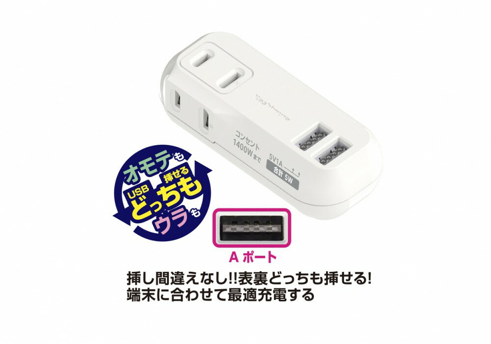 カシムラ AC-030 2AC2USB 1A リバーシブル WH