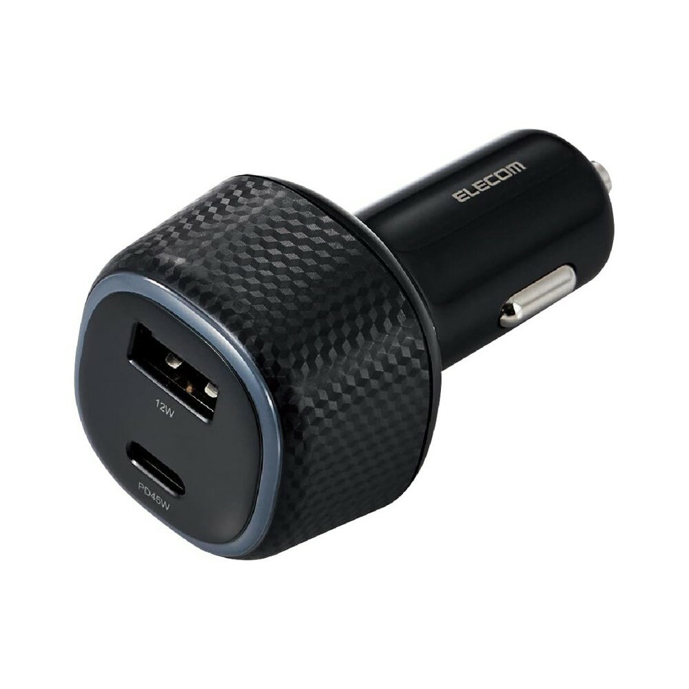 樂天商城 - エレコム シガーチャージャー/合計57W/USB Power Delivery45W+12W/Type-C×1/USB-A×1/ブラック