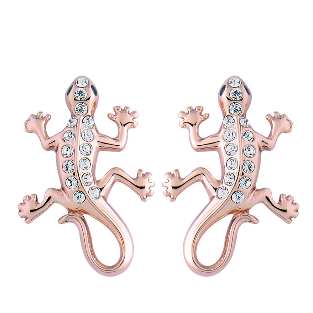 IUHA 18Kピンクゴールドメッキ アニマルジュエリー ヤモリ ピアス スワロフスキー社クリスタル使用 【金属アレルギーと変色防止】 アクセサリー ギフト