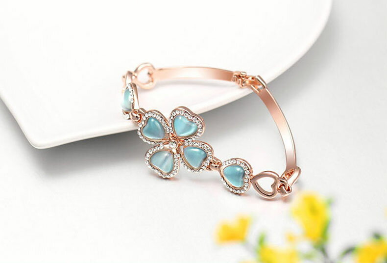 IUHA 幸運を呼ぶ 四葉のクローバー キャッツアイ ブレスレット/バングル 金属アレルギーと変色防止 アクセサリー ギフト ,84iuhav