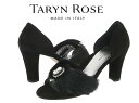 送料無料！人気ブランド新品37.5/24#タリンローズ/Taryn Roseフェザー付スエードパンプス オープントゥ/パーティー黒色Oboe ITALY製【楽ギフ_包装】