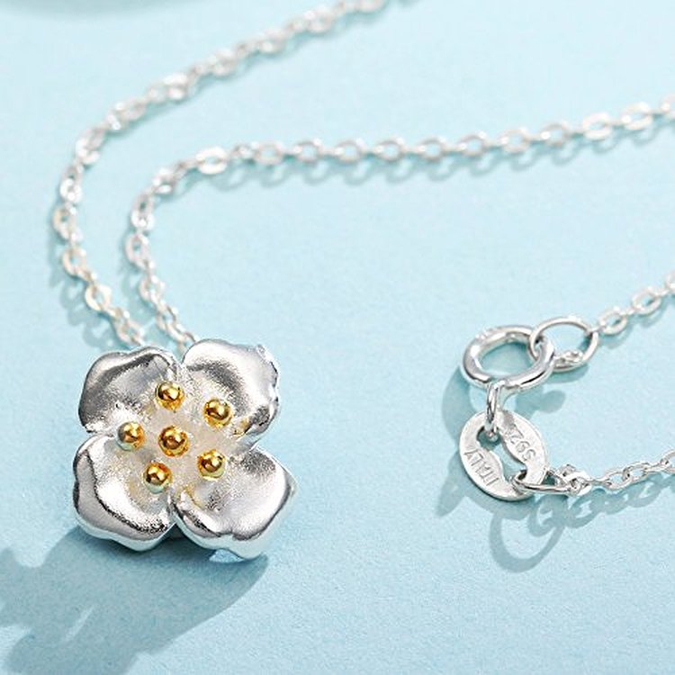 Cubic Zirconia - IUHA【Nature】マット仕上げ 桜 ネックレス S925シルバー 金属アレルギーと変色防止