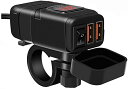 SHEAWA バイク USB電源 USB充電器 QC3.0 USB2ポート 電圧計 防水カバー 電源ON/OFFスイッチ Quick Charge 3.0 ハンドルに取り付け可能