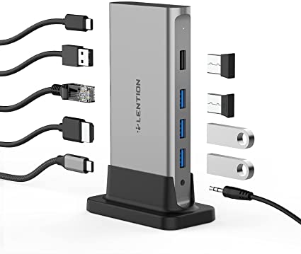 LENTION 縦置き ドッキングステーション CB-D53 9in1 USB C ハブ 4K HDMI 5つUSBポート USB 3.0 USB 2.0 ギガビット有線LAN PD充電 最大100Wを接続可能 USB Type C Dock MacB