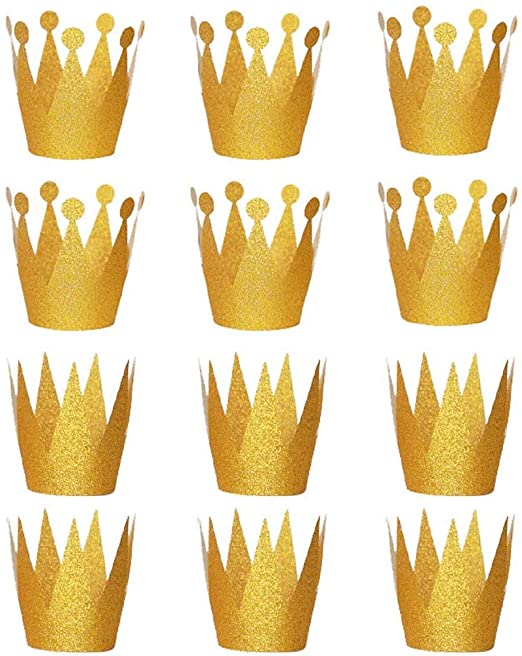 12個セット 王冠 誕生日帽子 キラキラ 子供 バースデー帽子 撮影小道具 PVC製 大人子供兼用 王子様、お姫様 王冠 ゴールド