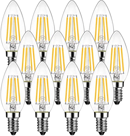 LEDフィラメント電球 LEDシャンデリア燭台電球 E12口金 led e12電球色 4.5W(白熱電球40W相当) 2700K 電球色 470lm 広配光タイプ 長寿命 12個パック 非調光