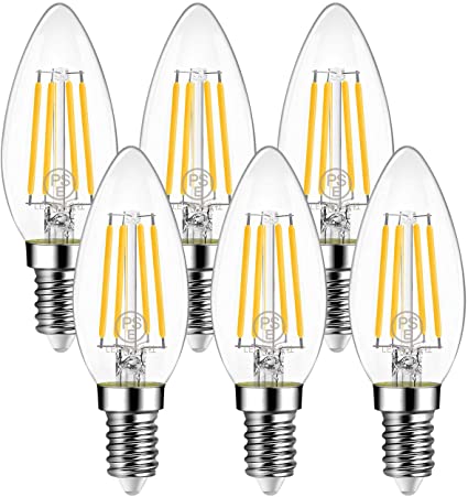 シャンデリア電球 E12口金 60W形相当 806LM LEDフィラメント電球 2700K電球色 LED燭台電球 E12 6W省エネ非調光 6個入