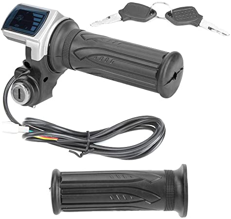 Akozon電動スロットルグリップ 36Vハーフツイストスロットル LED電源インジケータ付き キーロック 電動自転車用スクーターオートバイ