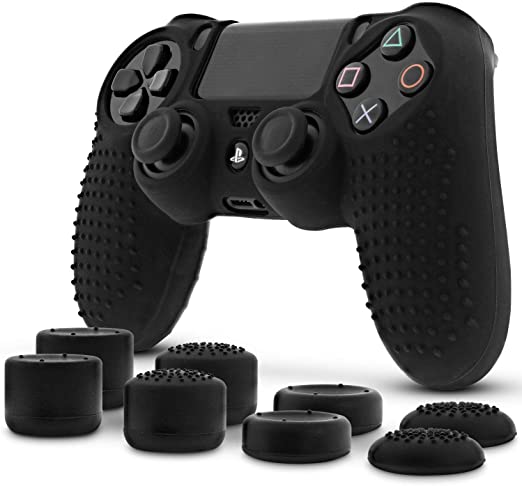 Fosmon PS4 プレーステーション 4 コントローラー用 PlayStation Dualshock 4 対応用 シリコン スキン ケース 保護カバー x 1 + アナログスティックカバー ジョイスティックカバー FPS PRO アシストキャップ