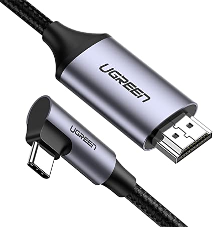 UGREEN USB-C HDMIケーブル 4K 60Hz 高画質 Thunderbolt 3対応 L字 ケーブル 2M 断線防止 高耐久性 ナイロン編み MacBook Pro, Surface Go, ChromeBook Pixel, Galax